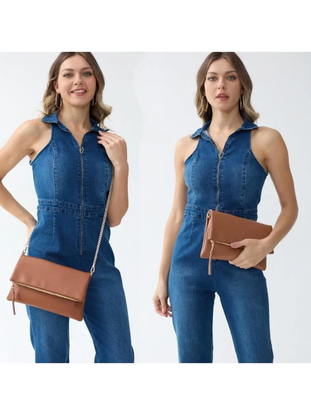 Chic Vegan Leather Foldover Clutch Bag with Chain Strap - Stylish Crossbody